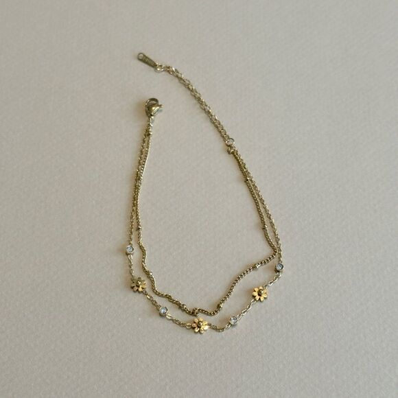 Gold Floral Charm anklet #1520 - Picture 2 of 5